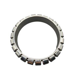 Chunky Silver Metal Bangle Bracelet With Geometric Design